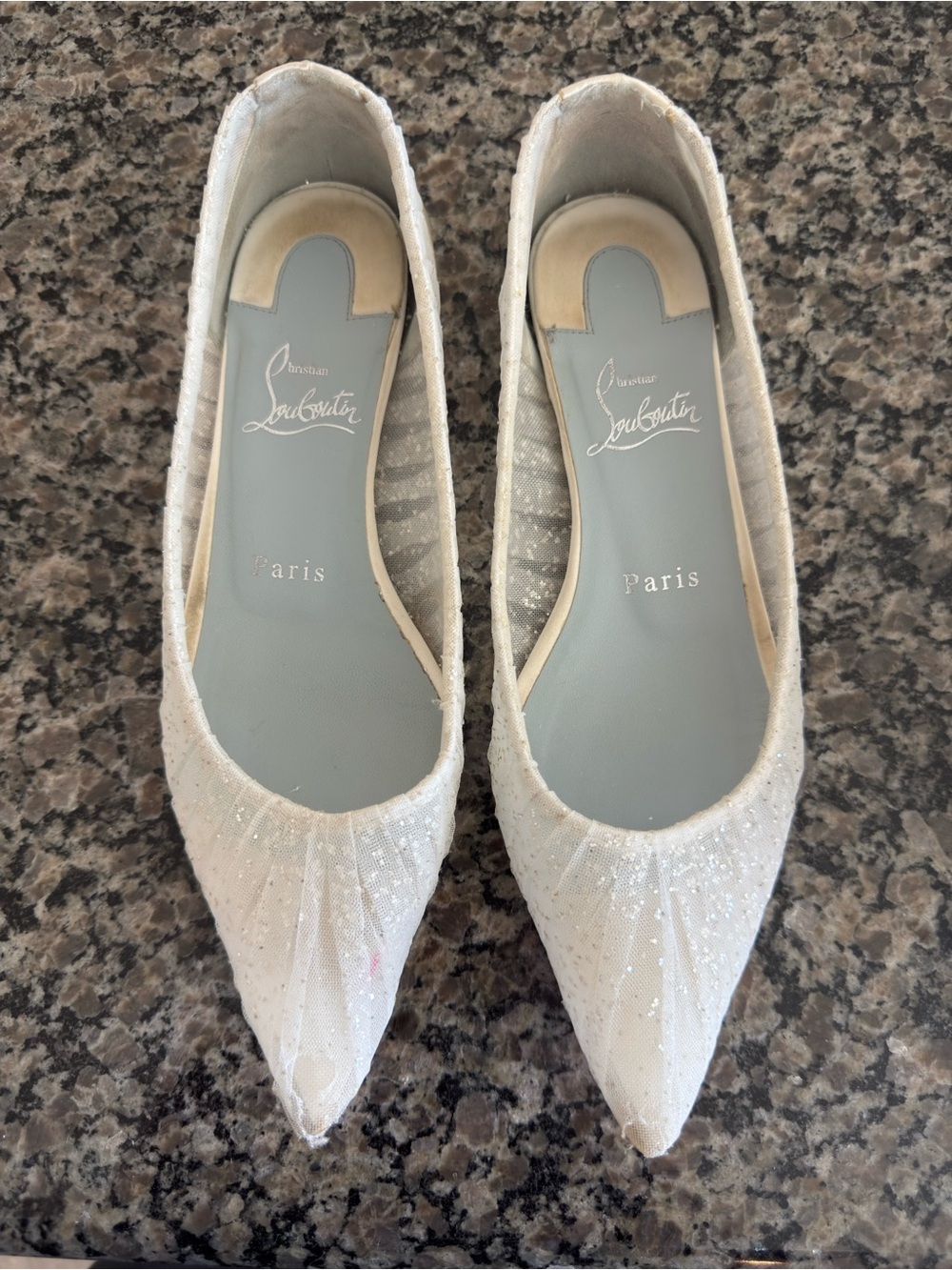 Christian Louboutin Ivory Sparkle Pointed Flats